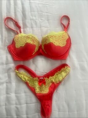 Agent Provocateur Red Bra and Yellow Lace Bikini Set